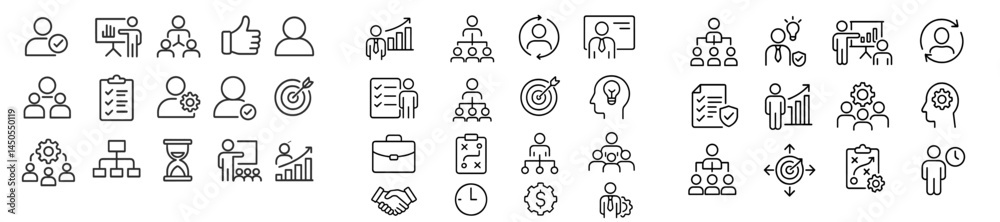 Poster Diverse set of web icons in line style representing various business and social activities for digital platforms