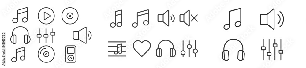 Poster Elegant web icons collection featuring line style designs for audio and music applications