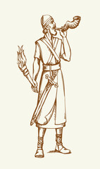 Obraz premium Vector drawing. Warrior with torch