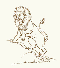 Vector drawing. An angry lion
