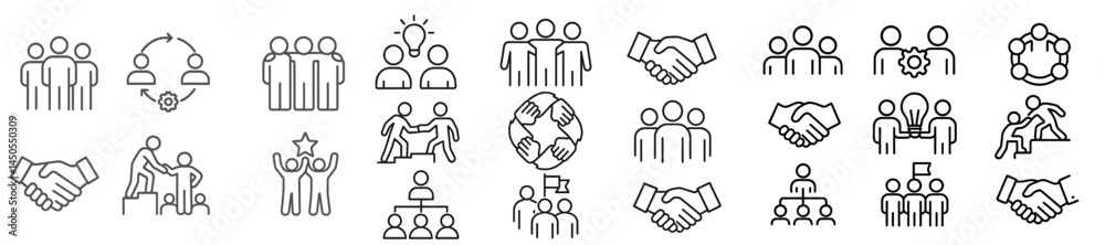 Poster Set of web icons in line style depicting various teamwork and collaboration concepts for digital use