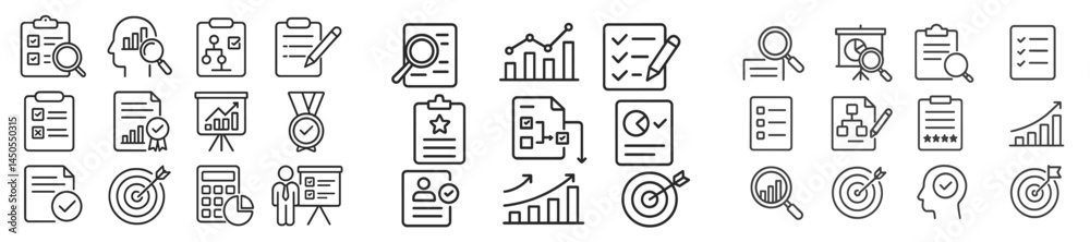 Poster Web icons illustrating various tasks and activities in line style for digital projects and presentations