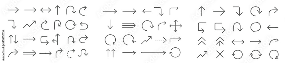 Poster Set of web icons featuring various arrow and navigation symbols in a clear line style for digital interface use