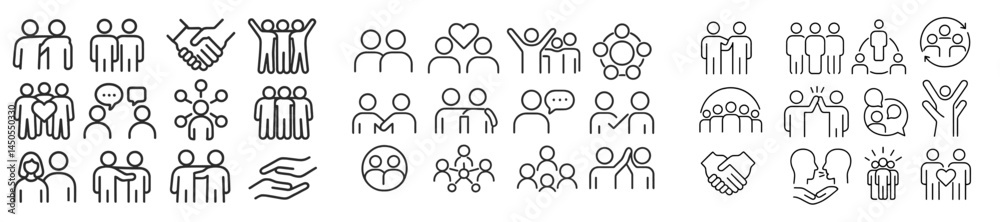 Fototapete Set of web icons showcasing various human interactions in a clean line style suitable for digital design projects