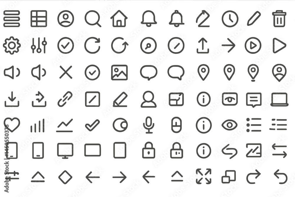 Poster Line style web icons collection featuring various digital and functional designs suitable for user interfaces and applications