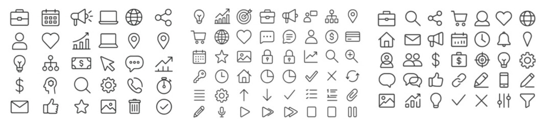 Fototapeta premium Set of web icons in line style showcasing various functions and features for digital applications and websites