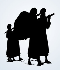 Naklejka premium Vector drawing. Priests with an ark