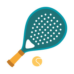 Padel tennis racket and ball. Simple sports equipment design for team games and athletic themes. Modern vector illustration isolated on white background, hand drawn, flat design