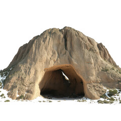 Majestic Rock Formation with Cave Entrance Winter Scene Natural Stone Archway