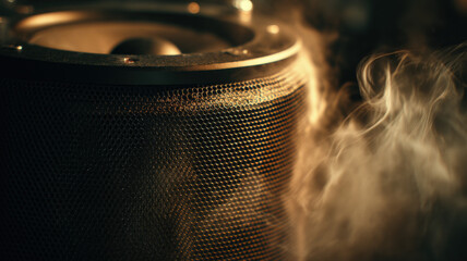 Golden cymbal with dramatic smoke lighting — a detailed and modern 3D-style concept ideal for tech visuals, infographics, marketing materials, and futuristic digital presentations.