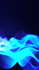 Dynamic glowing blue mesh wave of particles on a dark digital background