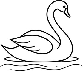 Swan bird floating on calm water illustrated in continuous line art style suitable for serene nature prints graceful wildlife artwork and peaceful decorative illustrations