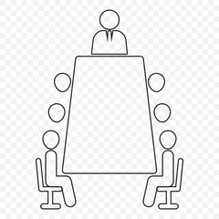 Three people sitting on meeting room icon set. Meeting room, discussion, business conference, support group outline icon. Vector editable stroke. PNG transparent Background. EPS 10.