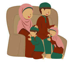 Happy Muslim Family Portrait: Cozy Home Scene