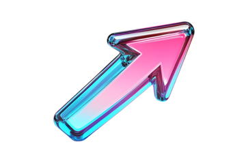 "Stylized 3D arrow icon in pink and blue gradient with transparent background"
