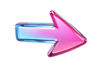 "Stylized 3D arrow icon in pink and blue gradient with transparent background"