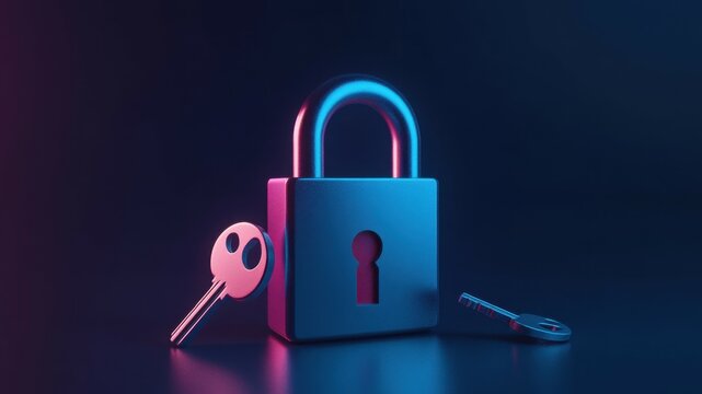 A padlock and keys in a dark, modern setting.