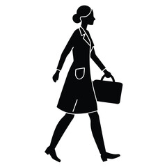 Professional Woman Walking with Briefcase Silhouette Illustration