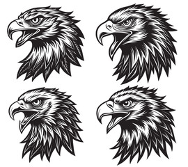 High Quality Set of Eagle Head line art silhouette vector illustration White Background