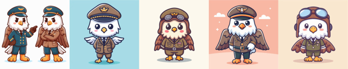 cute eagle vector in pilot costume