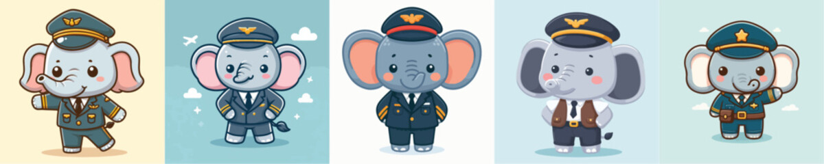 cute elephant vector in pilot costume
