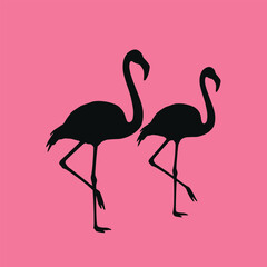 Vector Image Of Silhouette Flamingoes
