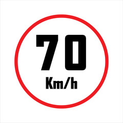 speed limit sign 70 km/h, traffic regulation, road safety, transportation, red circle, black text, white background