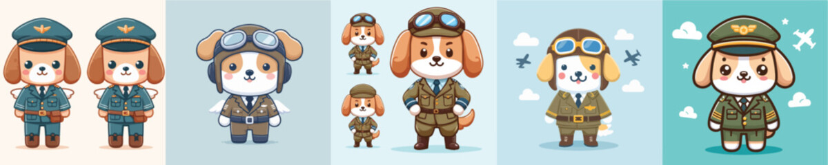 cute dog vector in pilot costume