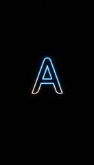 A single bold capital letter A glowing in neon blue, centered on a pitch black background, minimalist design.