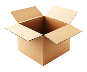 Unboxing excitement cardboard box reveal in minimalist environment isolated on transparent background