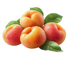 Fresh and juicy peaches displayed on leaves food bright environment isolated on transparent background