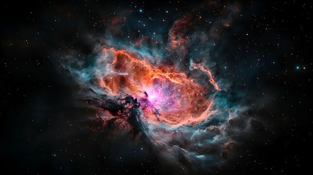 A stunning nebula in space showcasing vibrant colors and cosmic clouds perfect for space enthusiasts and astronomy lovers. Use for wallpapers posters.