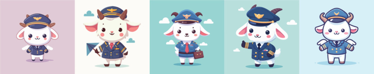 cute goat vector in pilot costume