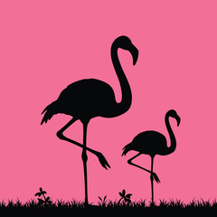 Vector Image Of Silhouette Flamingoes