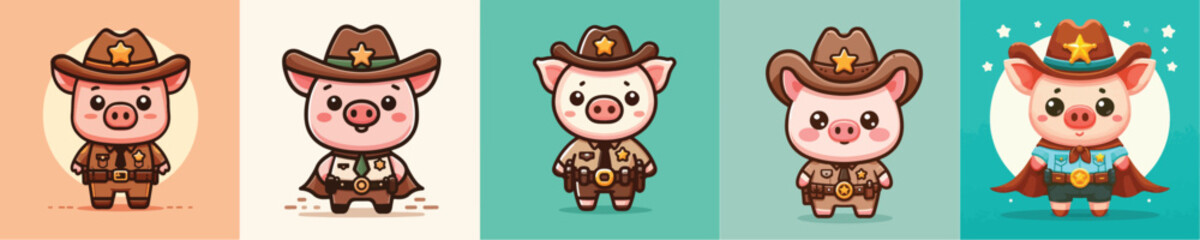 Fototapeta premium cute pig vector in sheriff costume