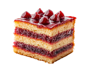 Delicious layered cherry cake bakery food bright isolated on transparent background