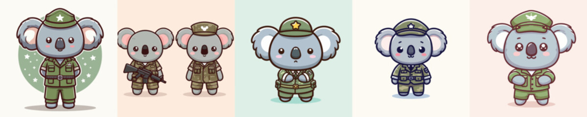 cute koala vector in soldier costume