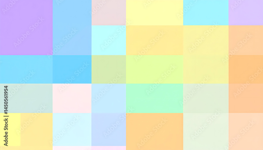 Poster a soft pastel spectrum flat geometric tile pattern design with block colors arranged in neat rows an