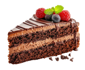 Decadent chocolate cake slice bakery food gourmet dessert isolated on transparent background