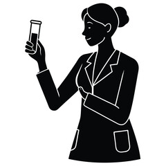 Scientist Examining a Test Tube  A Silhouette Illustration