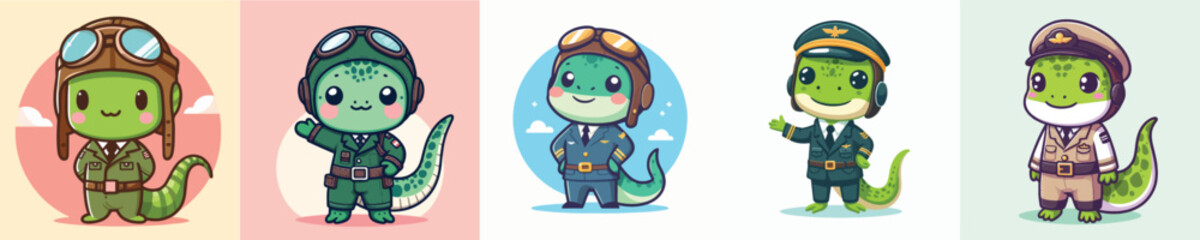 cute lizard vector in pilot costume