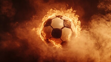 Fototapeta premium Flaming soccer ball on dark background