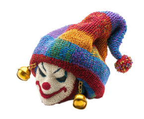 Colorful knitted clown hat artisan market craft vibrant environment isolated on transparent background