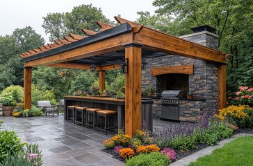 Outdoor kitchen pergola patio backyard grilling