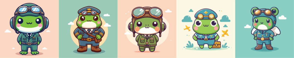 cute frog vector in pilot costume