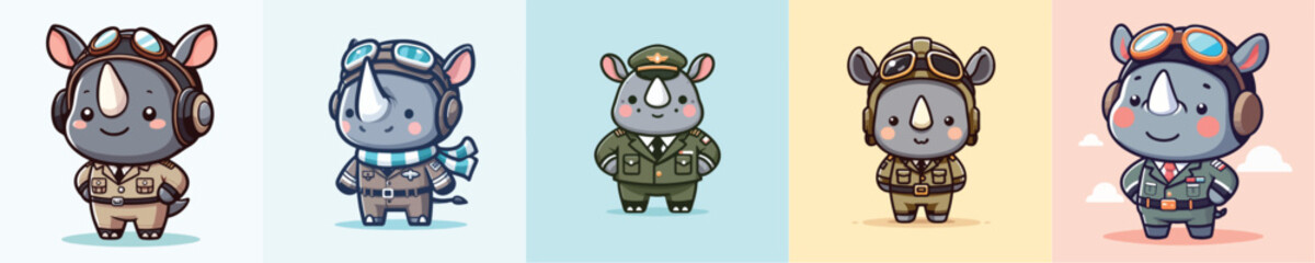 Naklejka premium cute rhino vector in pilot costume