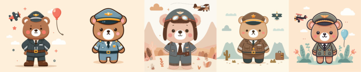 cute bear vector in pilot costume