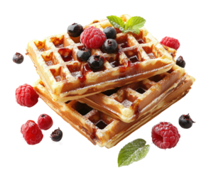 Delicious waffles with berries kitchen food bright isolated on transparent background