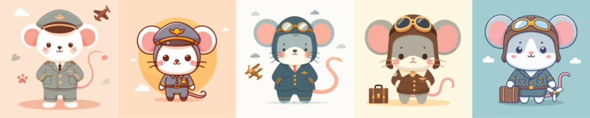 cute mouse vector in pilot costume