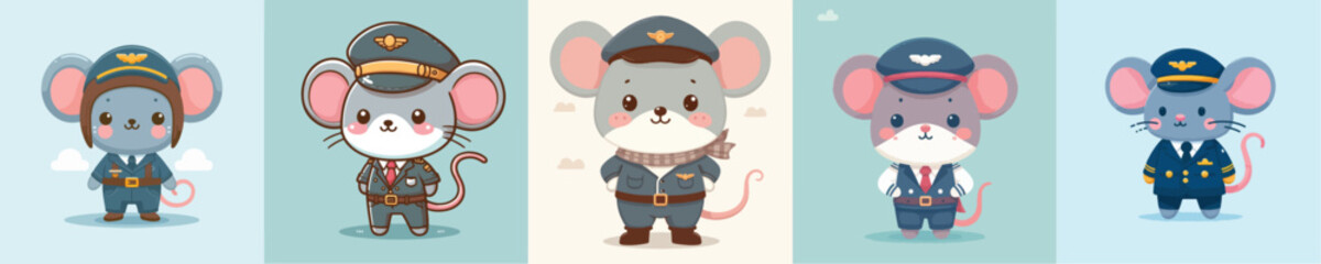 cute mouse vector in pilot costume